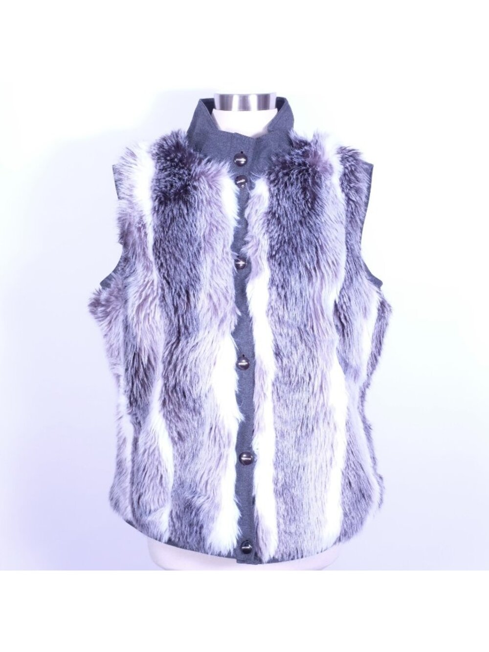 St John sz L faux fur gilet vest jacket white gray